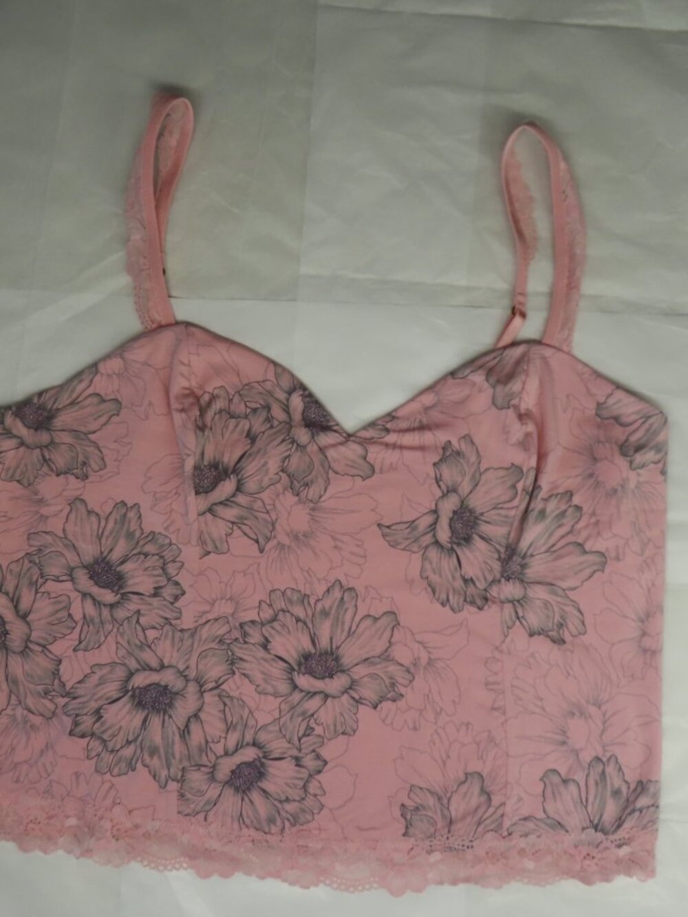 Victoria's Secret Pink Floral Lingerie Top Sheer Lace Back Dainty Coquette XL